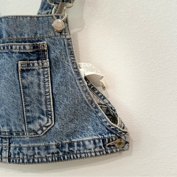 Zara Denim Bib Crop Top Utility Chore Summer Pocket Crop Overalls Top - Picture 2 of 7